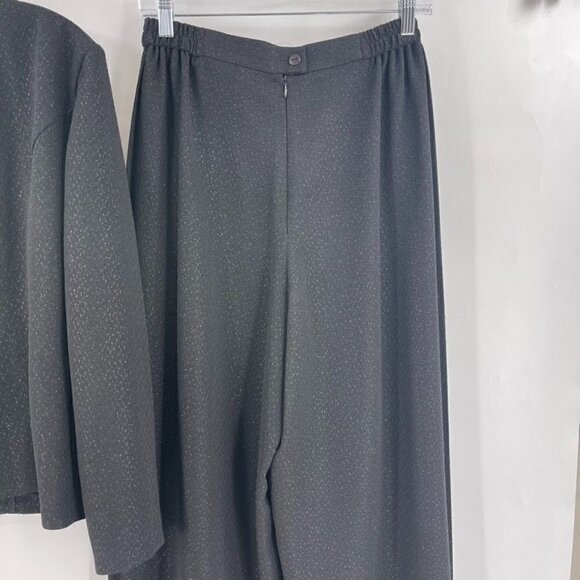 Joseph Ribkoff Size US 8 Black Shimmer Pleated Wide Leg Button Front Top Set - Picture 9 of 11